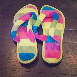 Rainbow Fuzzy Flip Flops